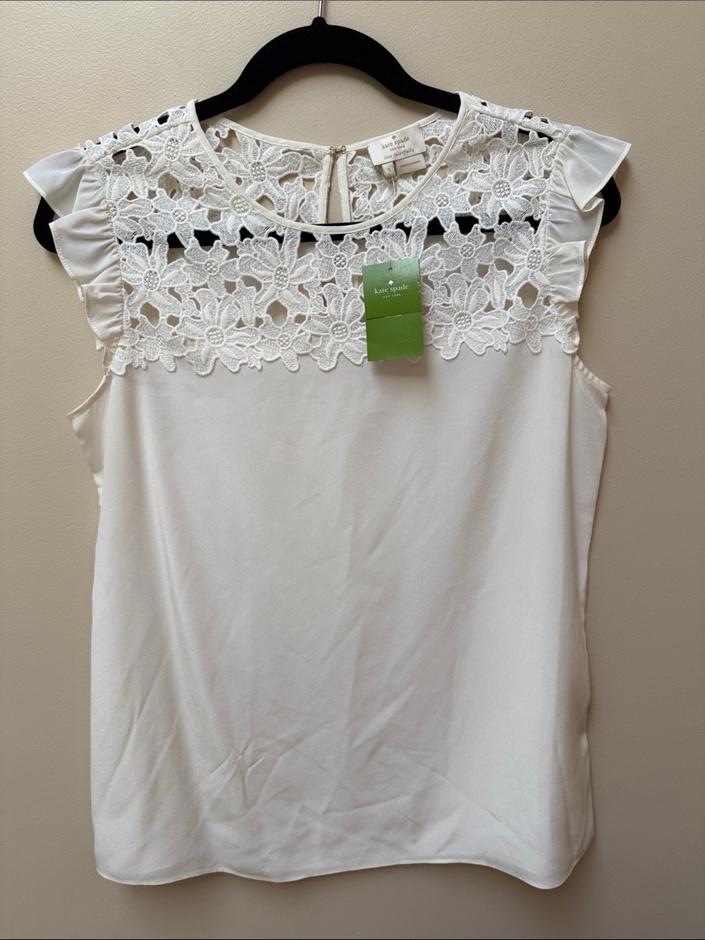 New Kate Spade White Floral Lace Yoke Sleeveless Top